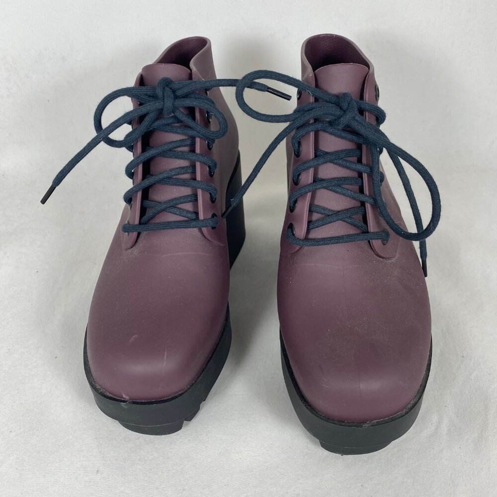 Melissa Stellar Lace Up Combat Chunky Platform Boot Bootie Burgundy - Picture 1 of 13